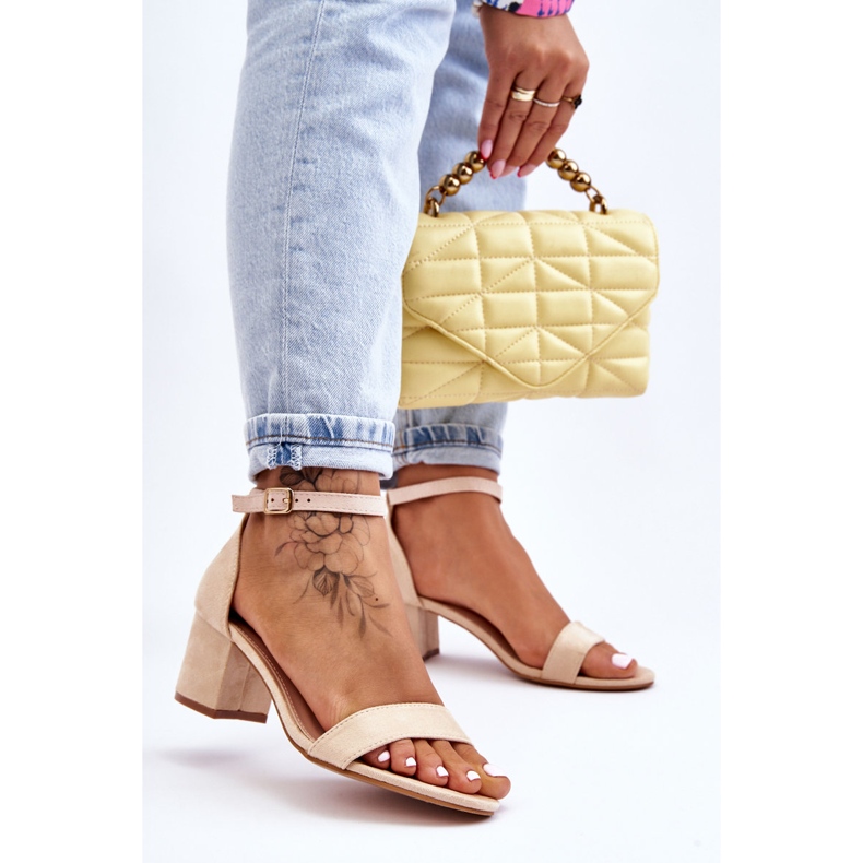 PS1 Sandale Quincy bej din piele intoarsa cu toc mic maro 2 PS1 Sandale Quincy bej din piele intoarsa cu toc mic maro 2