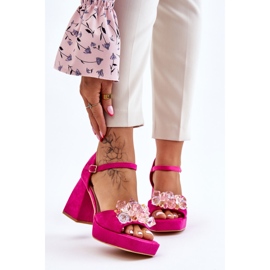 PS1 Sandale la modă cu cristale pe tocuri groase Fuchsia Garrett roz 1