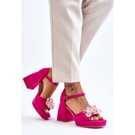 PS1 Sandale la modă cu cristale pe tocuri groase Fuchsia Garrett roz 2
