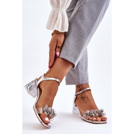 S.Barski Sandale de damă cu toc mic, cu ornamente, argintiu Benicio 2