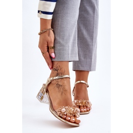 S.Barski Sandale De Damă Aurii Cu Toc De Jos Auriu Benicio de aur 1