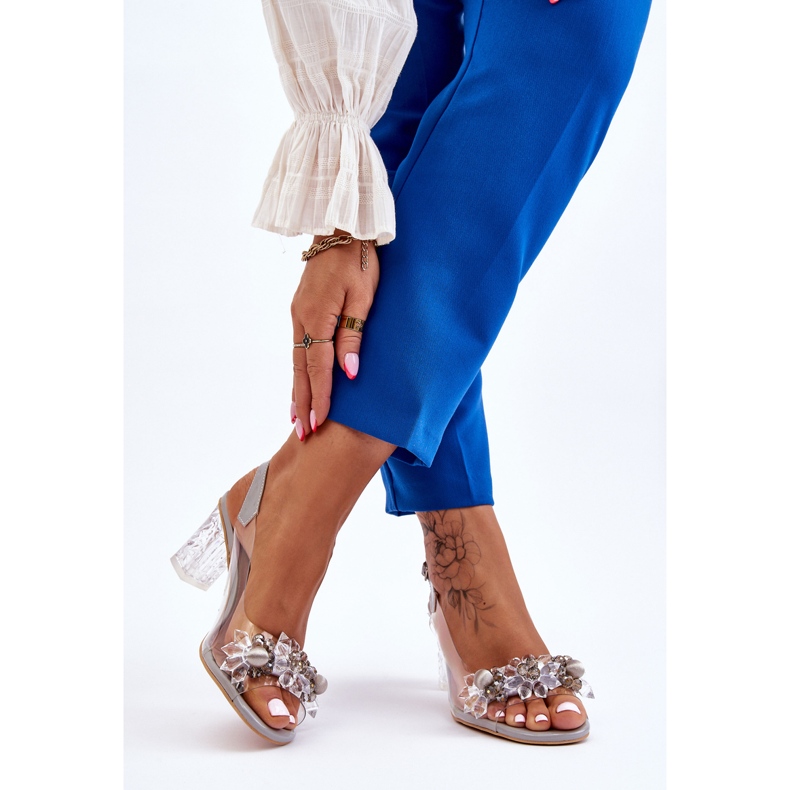 S.Barski Sandale la modă cu mărgele Terrance gri 2