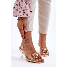 S.Barski Sandale Elegante Transparente Cu Decoratie Lila Aurie de aur 1