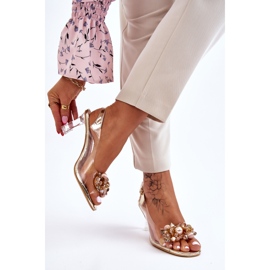 S.Barski Sandale Elegante Transparente Cu Decoratie Lila Aurie de aur 2