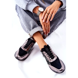 POTOCKI Pantofi sport din piele metalic negru și argintiu 3