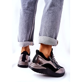 POTOCKI Pantofi sport din piele metalic negru și argintiu 4