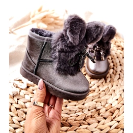 Cizme De Zăpadă Copii Cu Blană Cu Urechi Iepuraș Gri maro argint 1