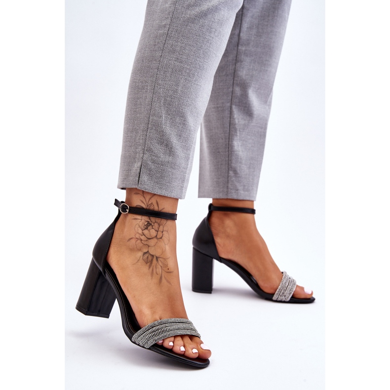 Sandale Elegante Cu Cubic Zirconia Toc Înalt Negru Laurene 2