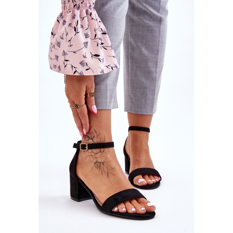 PS1 Sandale negre Quincy din piele intoarsa cu toc mic negru 1