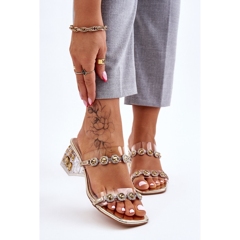 S.Barski Papuci De Dama Cu Zirconi Decorativi Golden Leyla de aur 1