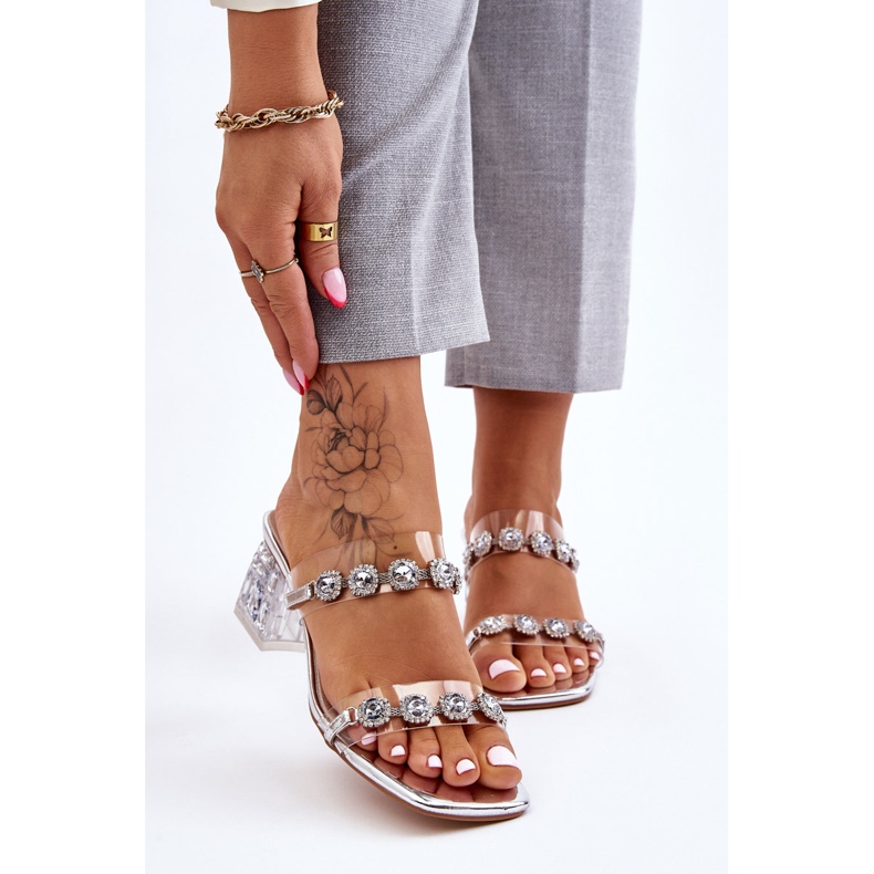 S.Barski Sandale Dama Cu Zirconi Decorativi Argintii Leyla 1