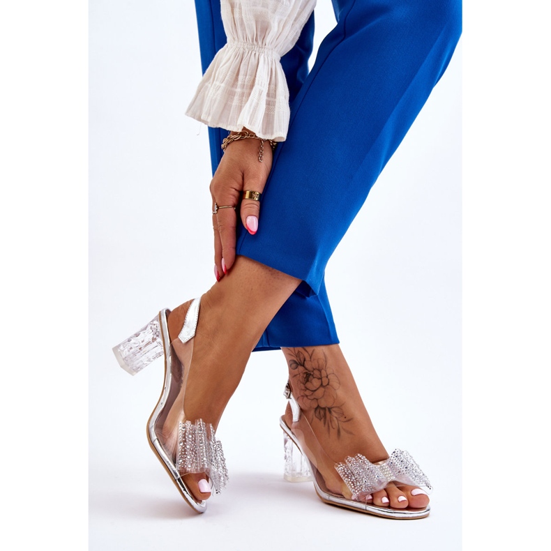 S.Barski Sandale Transparente La Moda Cu Arc Ariella Argintie 2