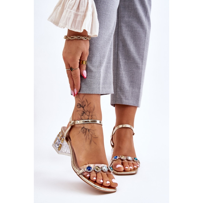 S.Barski Sandale De Damă Pe Toc Înalt Cu Cristale Aurii Esma de aur 1 S.Barski Sandale De Damă Pe Toc Înalt Cu Cristale Aurii Esma de aur 1