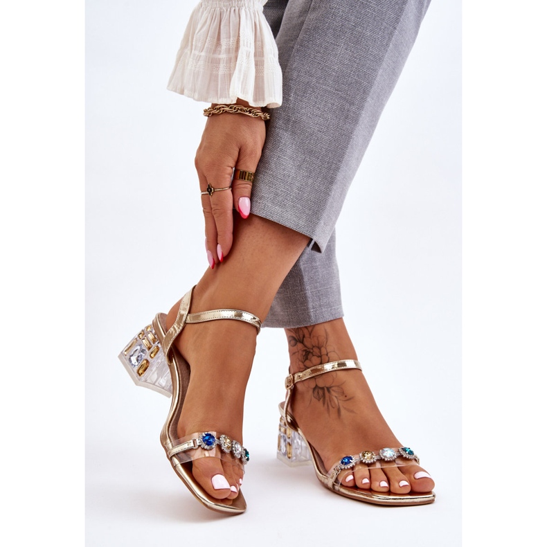 S.Barski Sandale De Damă Pe Toc Înalt Cu Cristale Aurii Esma de aur 2 S.Barski Sandale De Damă Pe Toc Înalt Cu Cristale Aurii Esma de aur 2