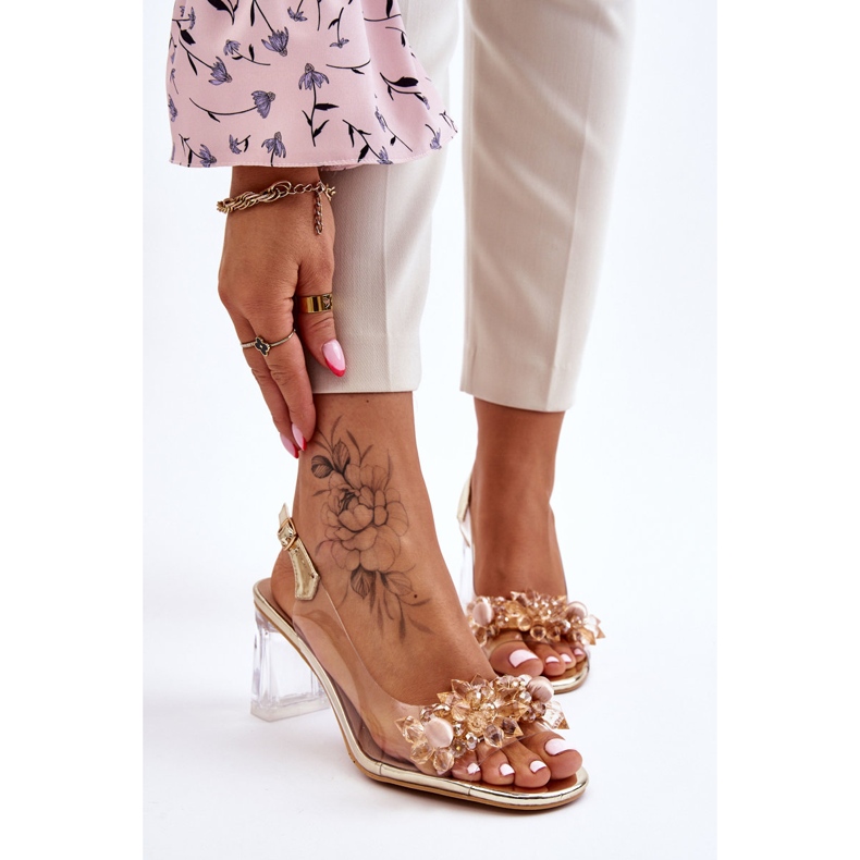 S.Barski Sandale Transparente La Moda Cu Ornamente Carmelo Aurii de aur 1