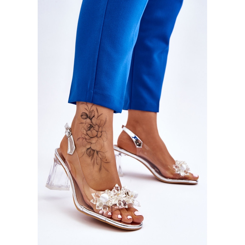 S.Barski Sandale Transparente La Moda Cu Ornamente Carmelo Argintii 1