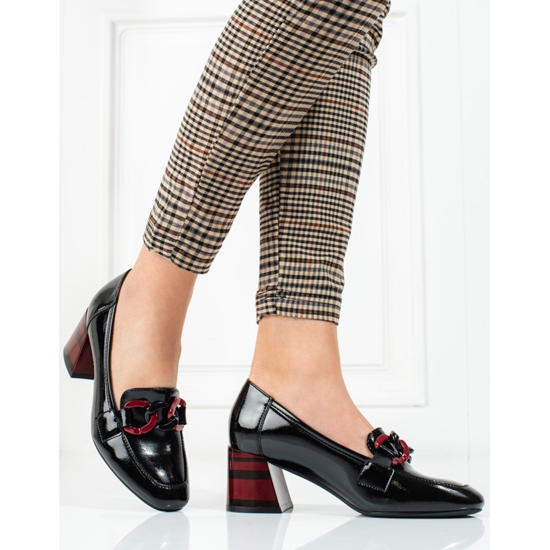 Pompe de damă Vinceza negri cu lanț negru 2