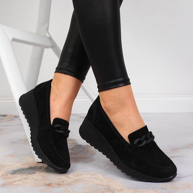 Mocasini din piele Filippo DP3632 pe pană cu lanț negru 1