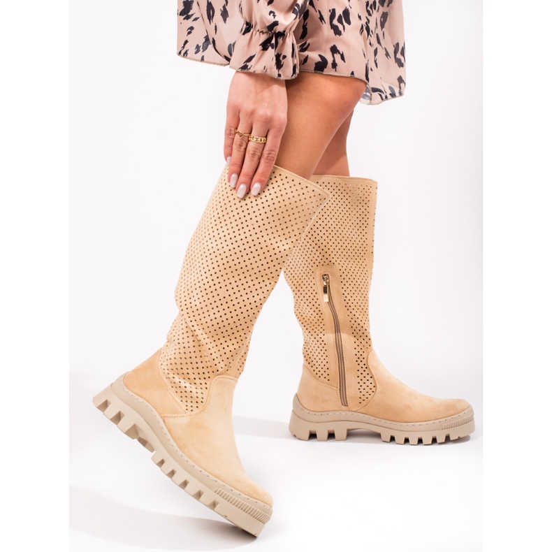 W. Potocki Cizme de piele intoarsa ajurata de la Potocki bej 1