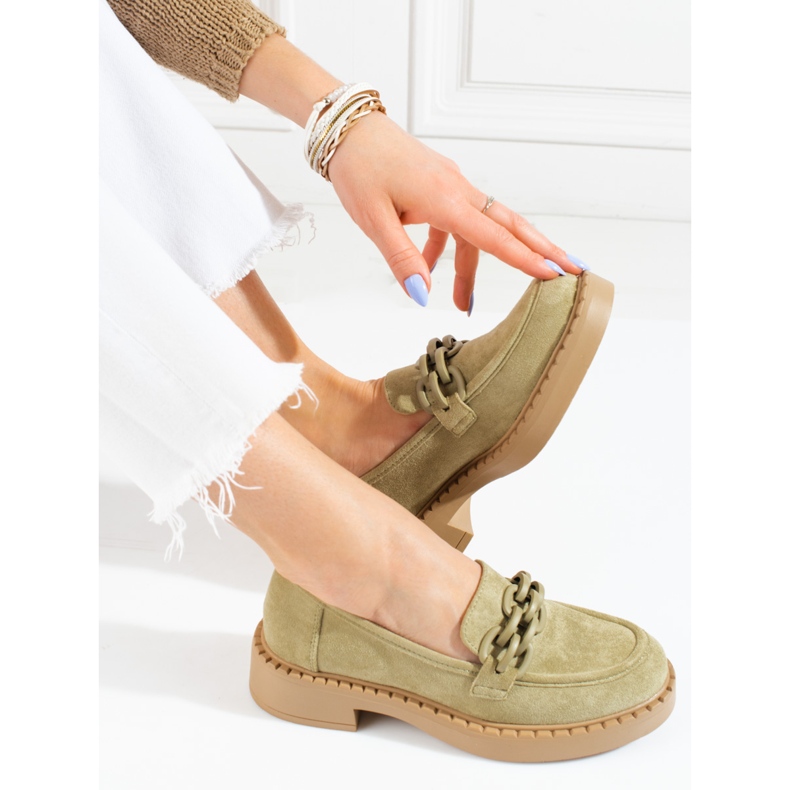 W. Potocki Mocasini de dama Potocki piele intoarsa masline verde 2