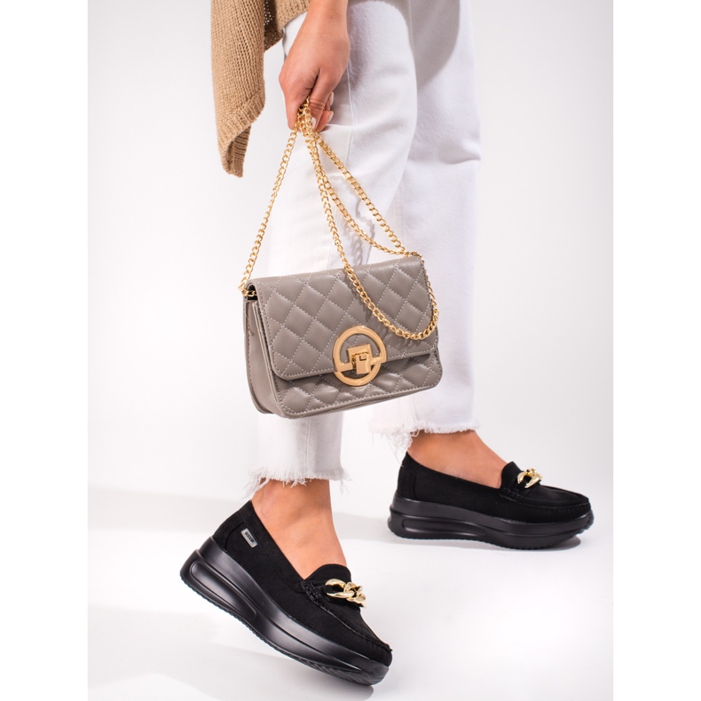 Mocasini cu pană Shelovet pentru damă, cu lanț negru 2