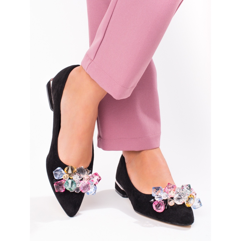 Pompe de damă Shelovet cu toc mic, din piele intoarsa neagră negru 1