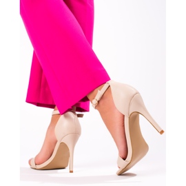 Sandale de damă bej cu toc înalt de la Shelovet 2