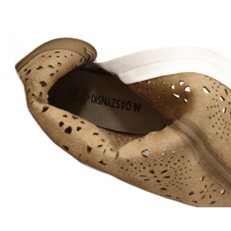 M.Daszyński Openwork pentru femei Cizme bej din piele de căprioară pentru femei 6