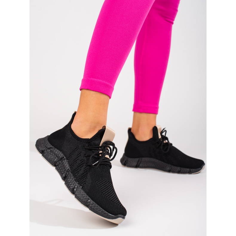 Pantofi sport negri Shelovet cu inserție bej negru 2