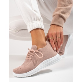 Pantofi sport din material textil Shelovet pudra roz 1