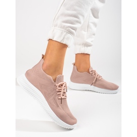 Pantofi sport din material textil Shelovet pudra roz 2