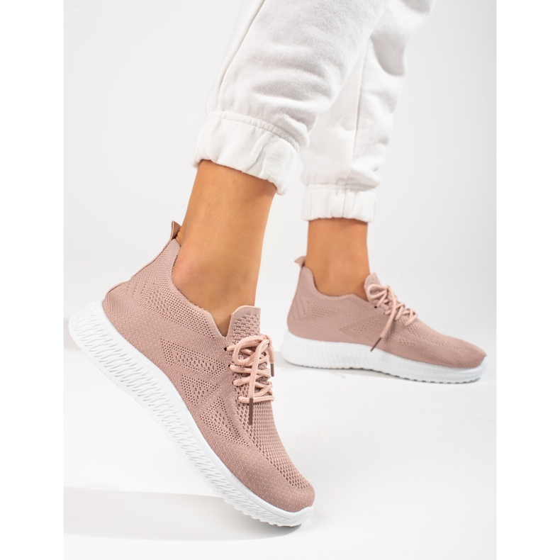 Pantofi sport din material textil Shelovet pudra roz 2