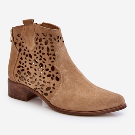 Lewski Shoes Cizme de damă ajurate Pantofi Lewski 2909 Bej închis maro 1