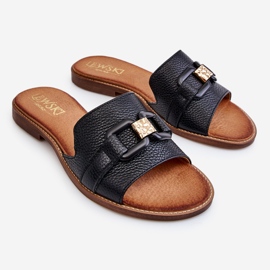 Lewski Shoes Papuci de piele pentru femei Leewski Shoes 3270 Black negru de aur 1