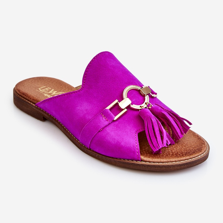 Lewski Shoes Papuci dama din piele intoarsa Pantofi Leski 3226 fucsia roz 1