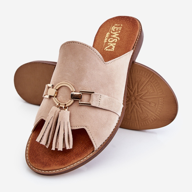 Lewski Shoes Papuci de damă din piele intoarsa Pantofi Leewski 3226 Bej 1