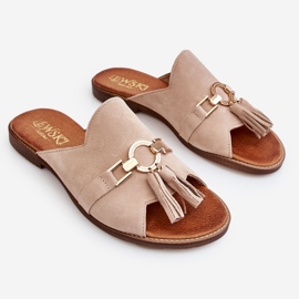 Lewski Shoes Papuci de damă din piele intoarsa Pantofi Leewski 3226 Bej 2