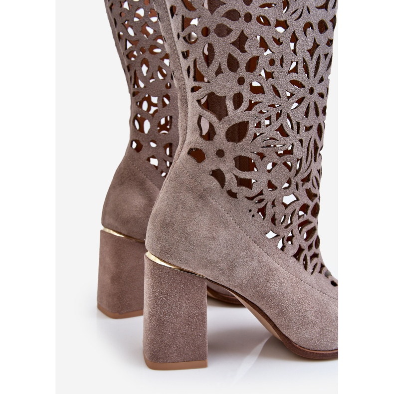 Lewski Shoes Cizme ajurate din piele intoarsa Pantofi Leski 3234 Cappuccino multicolor 1