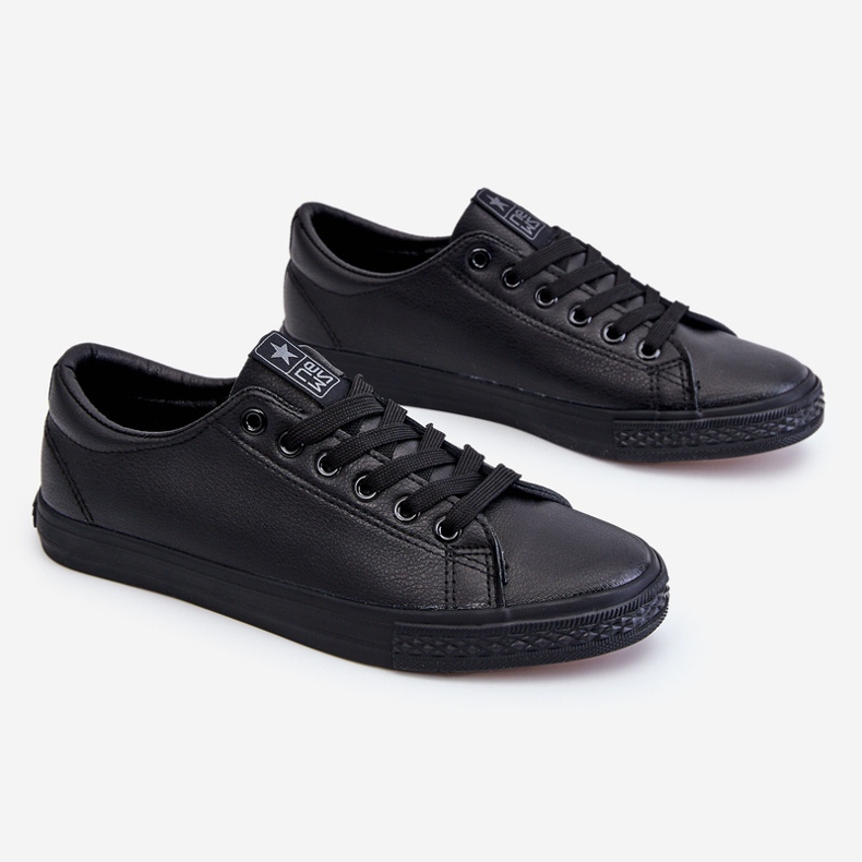 News Tenisi clasici cu șireturi din piele de damă negri Misima negru 1