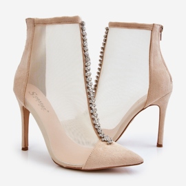 Cizme de damă la modă cu toc înalt cu plasă bej Rummi 2