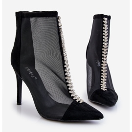 Cizme de damă la modă cu toc înalt cu plasă neagră Rummi negru 1