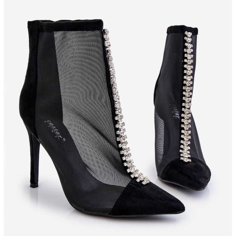 Cizme de damă la modă cu toc înalt cu plasă neagră Rummi negru 1