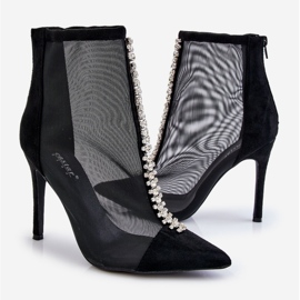 Cizme de damă la modă cu toc înalt cu plasă neagră Rummi negru 2