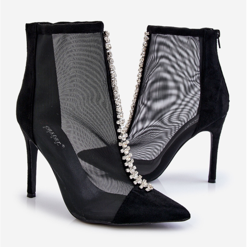 Cizme de damă la modă cu toc înalt cu plasă neagră Rummi negru 2