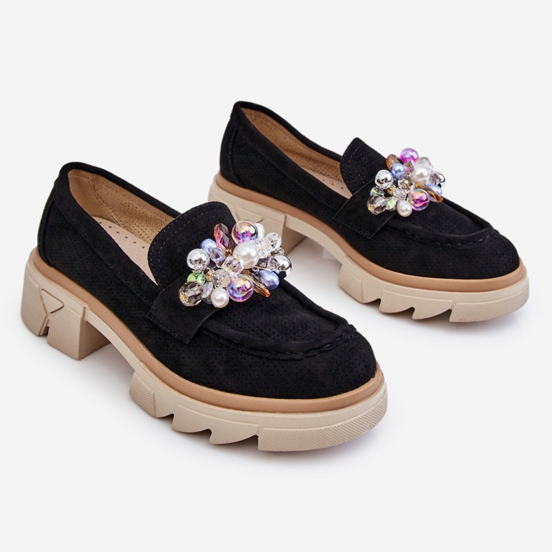 PM1 Mocasini Dama Pantofi Cu Ornamente Negru Issac 1