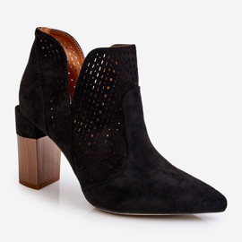 Cizme cu toc ajurat din piele intoarsa la moda neagra Genevi negru 2