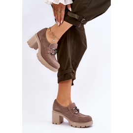 Lemar Brogues Elegante Pe Toc Cu Decor Bej Argintiu Inchis Harmell 2