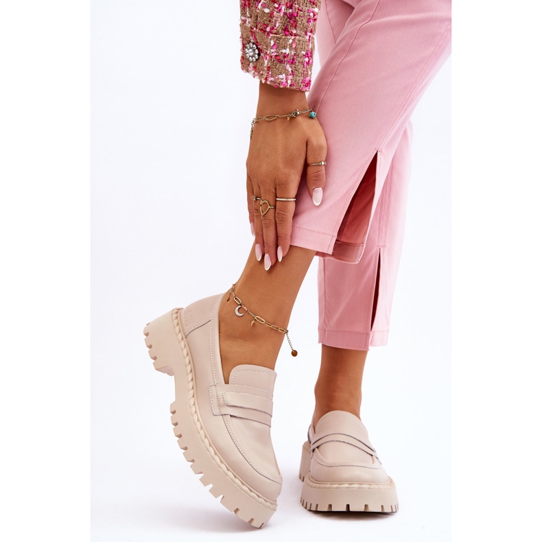 Mocasini de dama Pantofi din piele Big Star LL274457 Bej 1