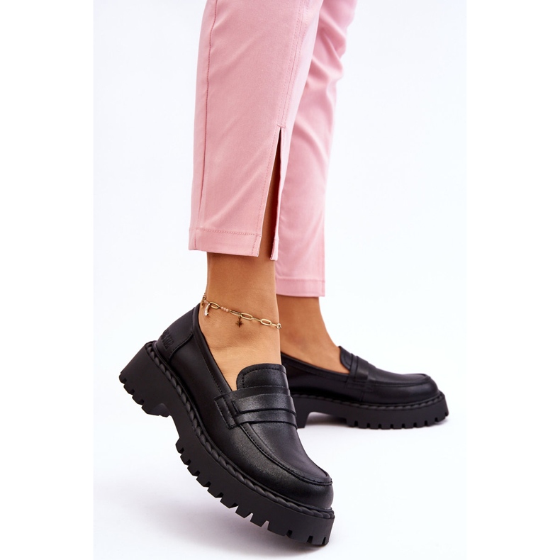 Mocasini de dama Big Star Pantofi din piele LL274458 Negru 2