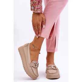 Lemar Mocasini cu platforma din piele cu ornamente Desmond bej 1